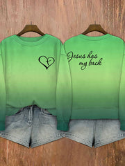 Women's Jesus Has My Back Printed Round Neck Sweatshirt