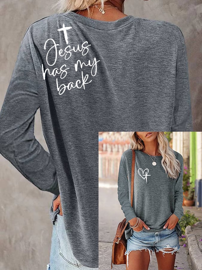 Women's Love Like Jesus Jesus Has My Back Printed Long-Sleeve T-Shirt