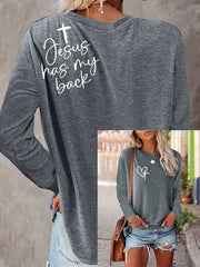 Women's Love Like Jesus Jesus Has My Back Printed Long-Sleeve T-Shirt