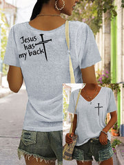 Womens Jesus has my back V-neck T-shirt