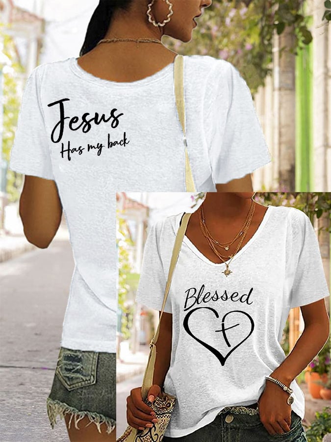 Women's jesus has my back reversible print t-shirt