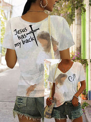 Womens Jesus has my back V-neck T-shirt