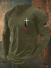 Men'S Flag Cross Print T-Shirt