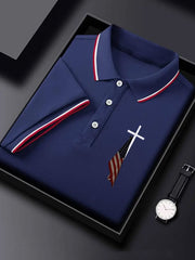 Men's  Flag Cross Print Polo Shirt