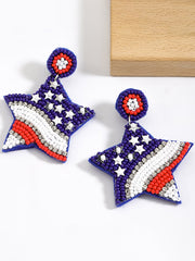 Independence Day Creative Five-Pointed Star Diamond And Rice Bead Earrings