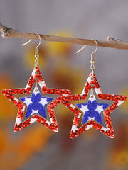 Independence Day Creative Double-Sided Acrylic Red, White And Blue Five-Pointed Star Earrings