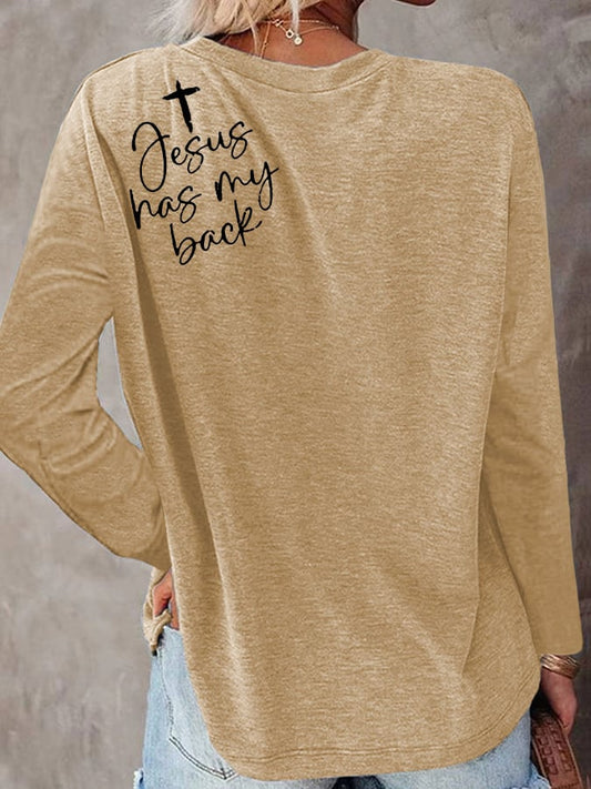 Women's Love Like Jesus Jesus Has My Back Printed Long-Sleeve T-Shirt