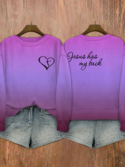 Women's Jesus Has My Back Printed Round Neck Sweatshirt