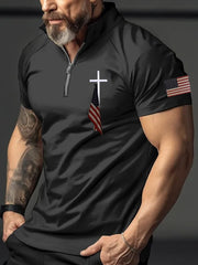 🔥Buy 3 Get 10% Off🔥Men's Flag Cross Print Polo Shirt