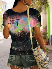 Women's Jesus Has My Back Tie-dye V-Neck T-Shirt