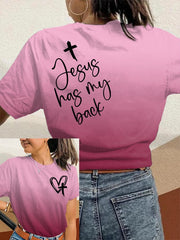 Women's Jesus Has My Back Print Round Neck T-Shirt