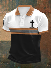 Men's Cross Faith Stripes Print Casual Polo