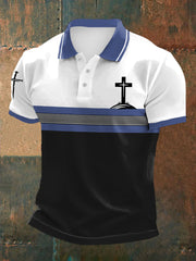 Men's Cross Faith Stripes Print Casual Polo