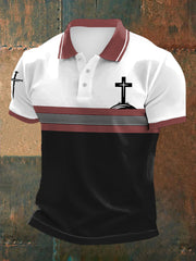Men's Cross Faith Stripes Print Casual Polo