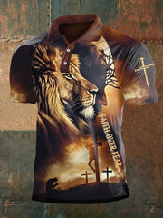 Polo casual con estampado de león Yeshua y fe sobre el miedo para hombre