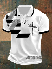Men's Faith Over Fear Cross Faith Geometric Print Casual Polo