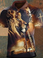 Polo casual con estampado de león Yeshua y fe sobre el miedo para hombre