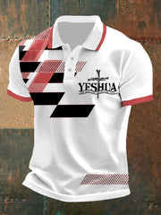 Polo casual con estampado geométrico "Yeshua The Way The Truth The Life" para hombre