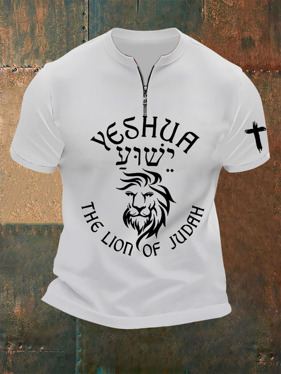 Camiseta informal con cremallera y estampado de Yeshua, el León de Judá para hombre