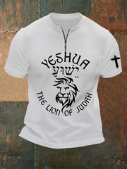 Camiseta informal con cremallera y estampado de Yeshua, el León de Judá para hombre