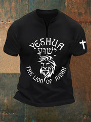 Camiseta informal con cremallera y estampado de Yeshua, el León de Judá para hombre