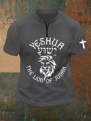 Camiseta informal con cremallera y estampado de Yeshua, el León de Judá para hombre