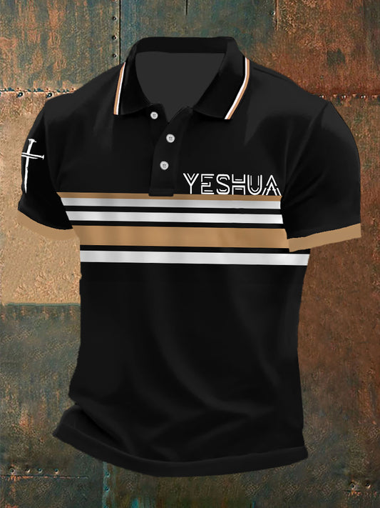 Men's Yeshua Stripes Print Casual Polo