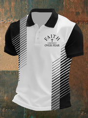 Kurzärmliges Poloshirt mit Kreuzaufdruck „Faith Over Fear“ für Herren