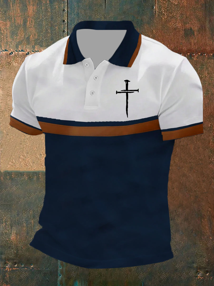 Men's Faith Cross Printed  Short Sleeve Polo Shirt