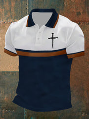 Men's Faith Cross Printed  Short Sleeve Polo Shirt