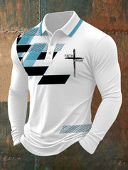Men's Faith Over Fear Cross Faith Geometric Print Casual Long-Sleeve Polo