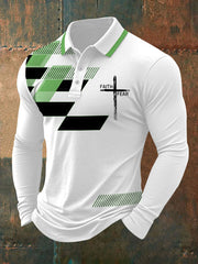 Men's Faith Over Fear Cross Faith Geometric Print Casual Long-Sleeve Polo