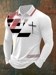 Men's Faith Over Fear Cross Faith Geometric Print Casual Long-Sleeve Polo