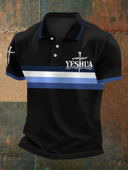 Polo casual con estampado de rayas Yeshua The Way The Truth The Life para hombre
