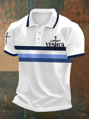 Polo casual con estampado de rayas Yeshua The Way The Truth The Life para hombre