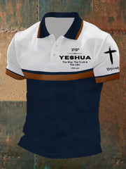 Men's Bible Verse Yeshua Faith Cross Printed Short Sleeve POLO Shirt