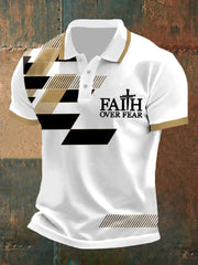 Men's Faith Over Fear Cross Faith Geometric Print Casual Polo