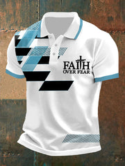 Men's Faith Over Fear Cross Faith Geometric Print Casual Polo