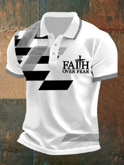 Men's Faith Over Fear Cross Faith Geometric Print Casual Polo