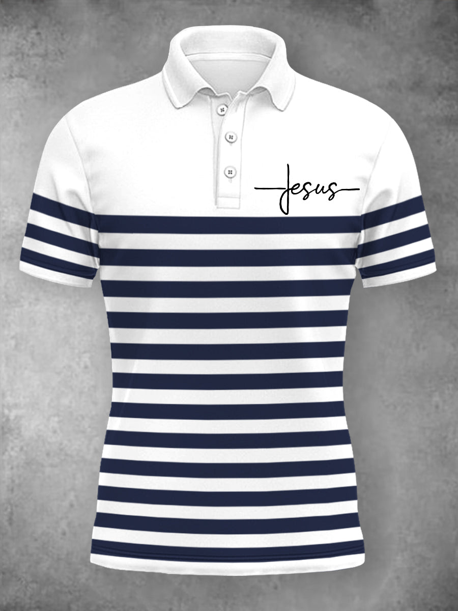 Women's Jesus Stripes Print Casual Polo