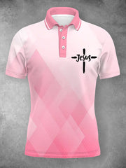 Damen-Poloshirt mit geometrischem Jesus-Kreuz-Glaubensdruck