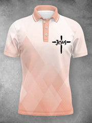 Damen-Poloshirt mit geometrischem Jesus-Kreuz-Glaubensdruck