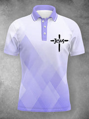 Damen-Poloshirt mit geometrischem Jesus-Kreuz-Glaubensdruck