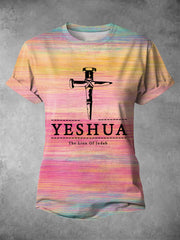 Women's Yeshua The Lion Of Judah Rainbow Print Causal Tee