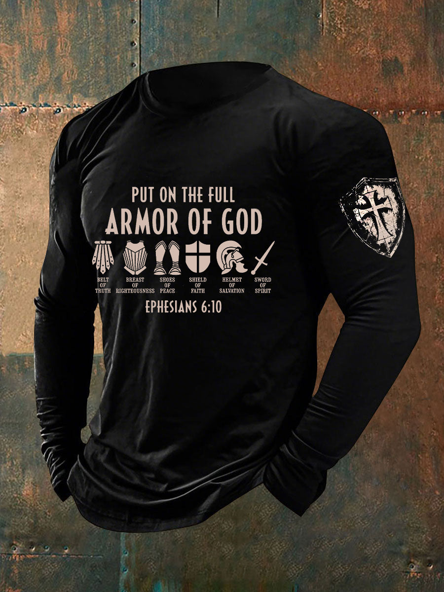 Men's Armor Of God Faith Cross Printed Casual Long Sleeves T-shirt