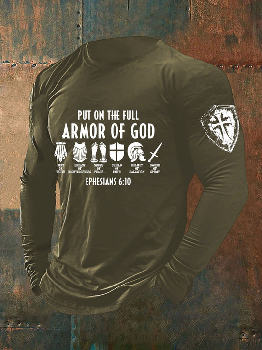 Men's Armor Of God Faith Cross Printed Casual Long Sleeves T-shirt
