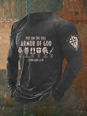 Men's Armor Of God Faith Cross Printed Casual Long Sleeves T-shirt
