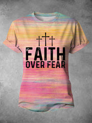 Women's Faith Over Fear Rainbow Print Casual Tee