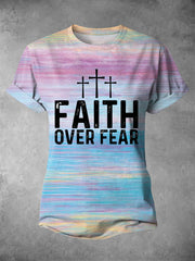 Women's Faith Over Fear Rainbow Print Casual Tee