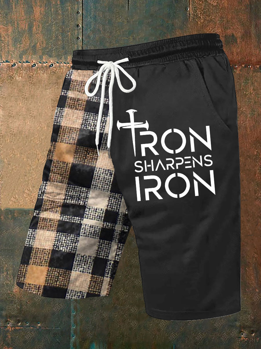 Pantalones cortos casuales con estampado "Iron Sharpens Iron" para hombre